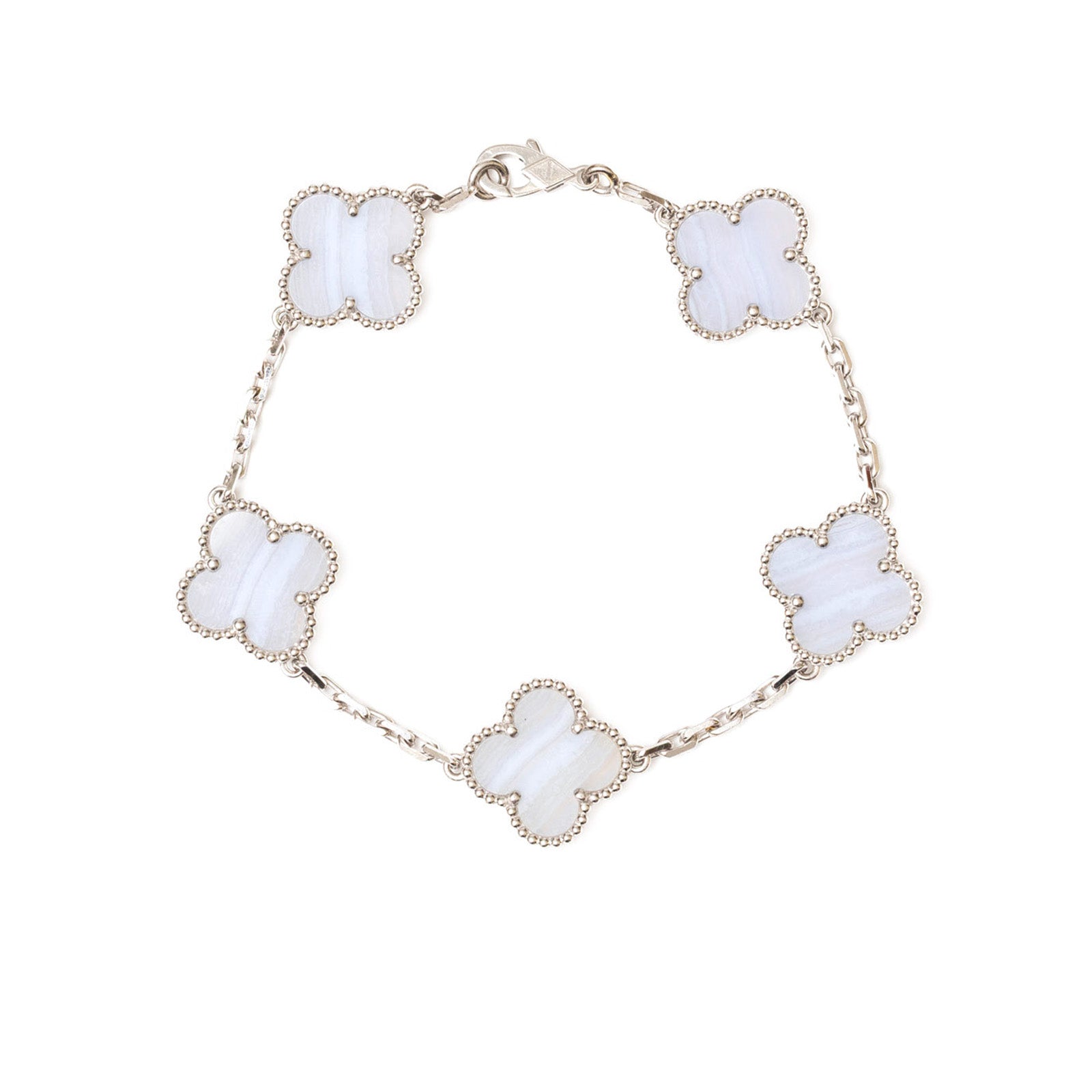 Van Cleef & Arpels Vintage Alhambra 5 Motifs Bracelet Chalcedony 18K White Gold