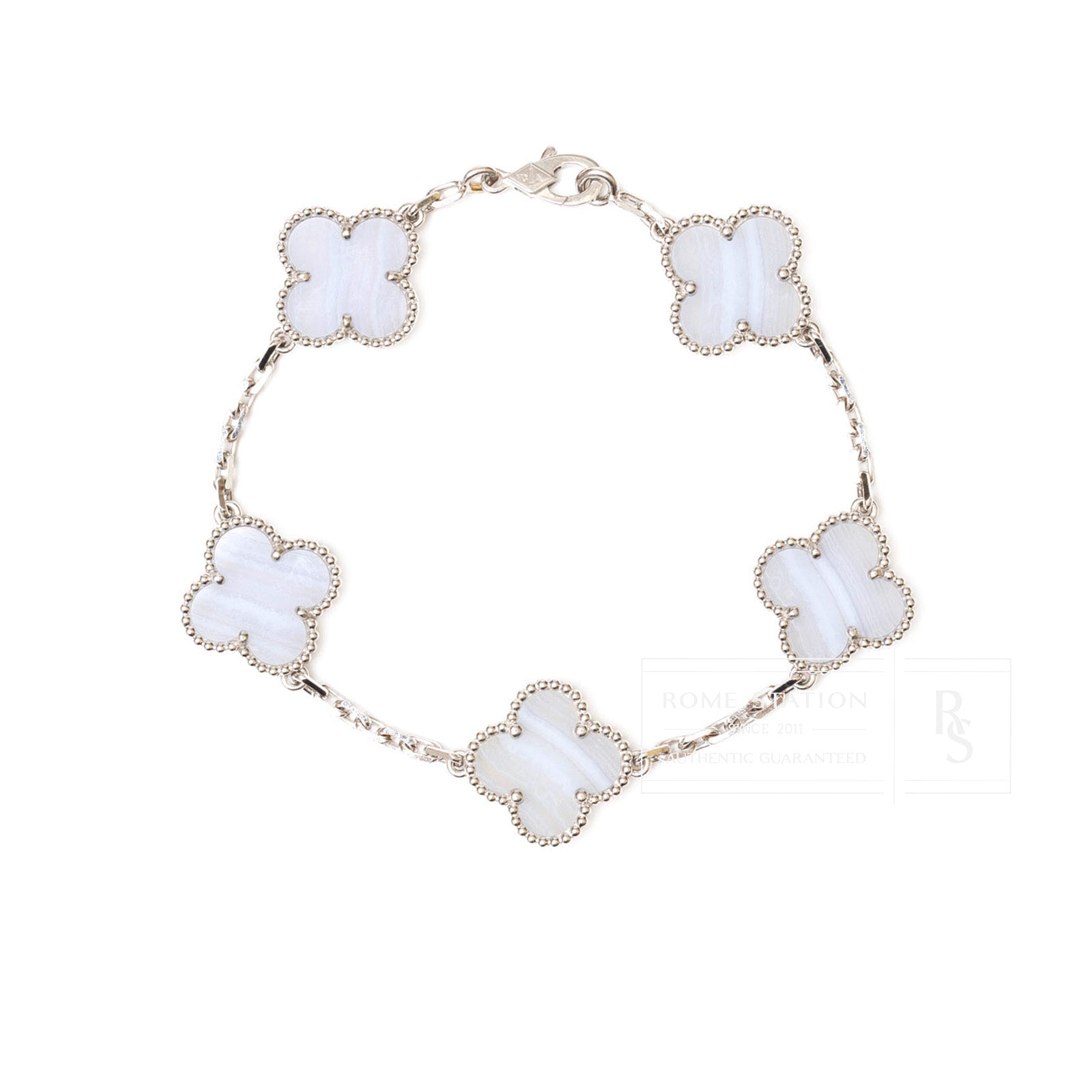Van Cleef & Arpels Vintage Alhambra 5 Motifs Bracelet Chalcedony 18K White Gold