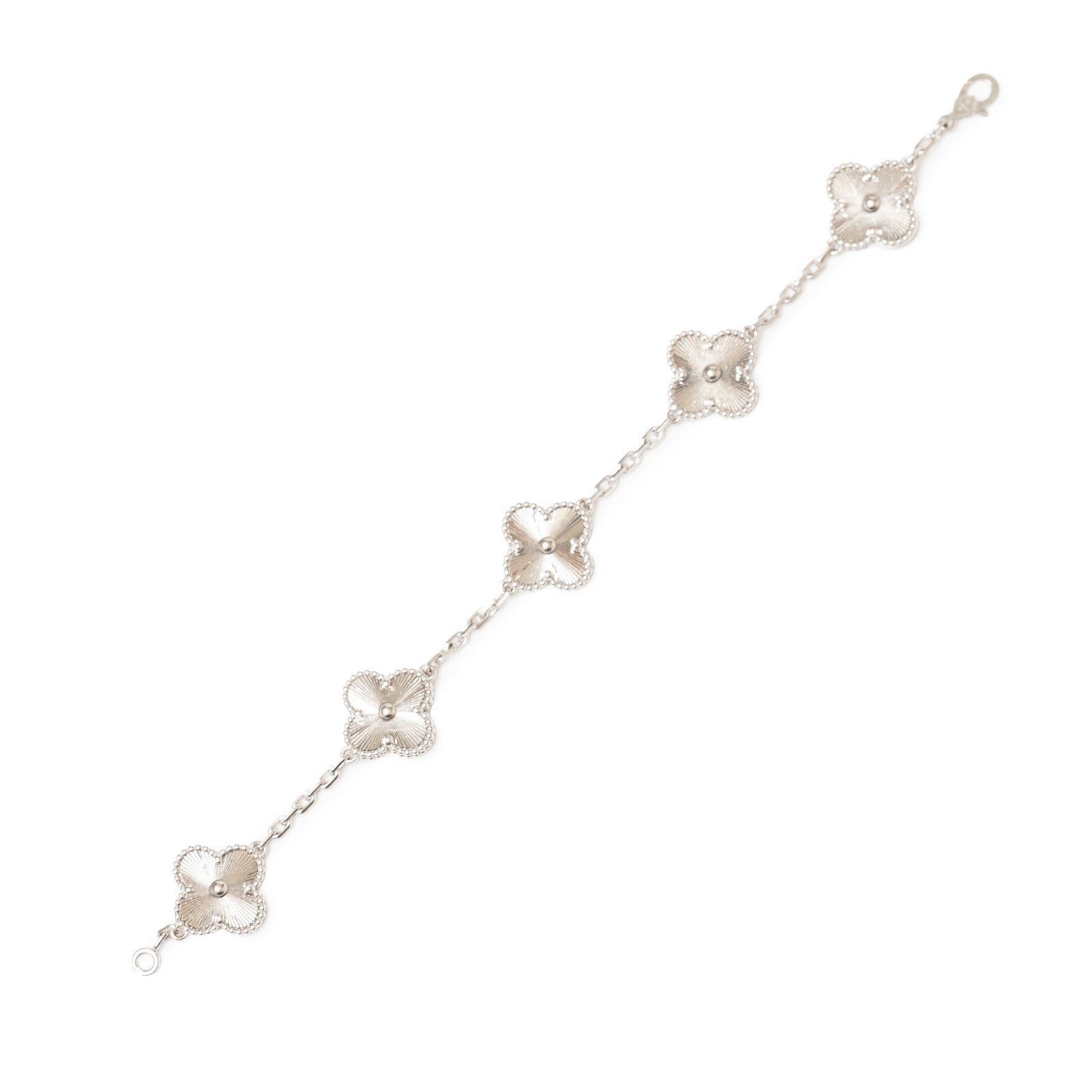 Van Cleef & Arpels Vintage Alhambra 5 Motifs Bracelet Guilloche 18K White Gold