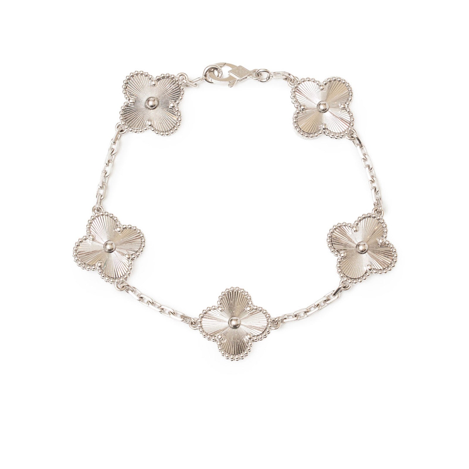 Van Cleef & Arpels Vintage Alhambra 5 Motifs Bracelet Guilloche 18K White Gold