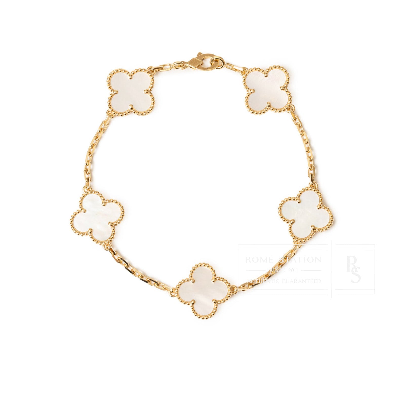 Van Cleef & Arpels Vintage Alhambra 5 Motifs Bracelet Mother-of-pearl 18K Yellow Gold