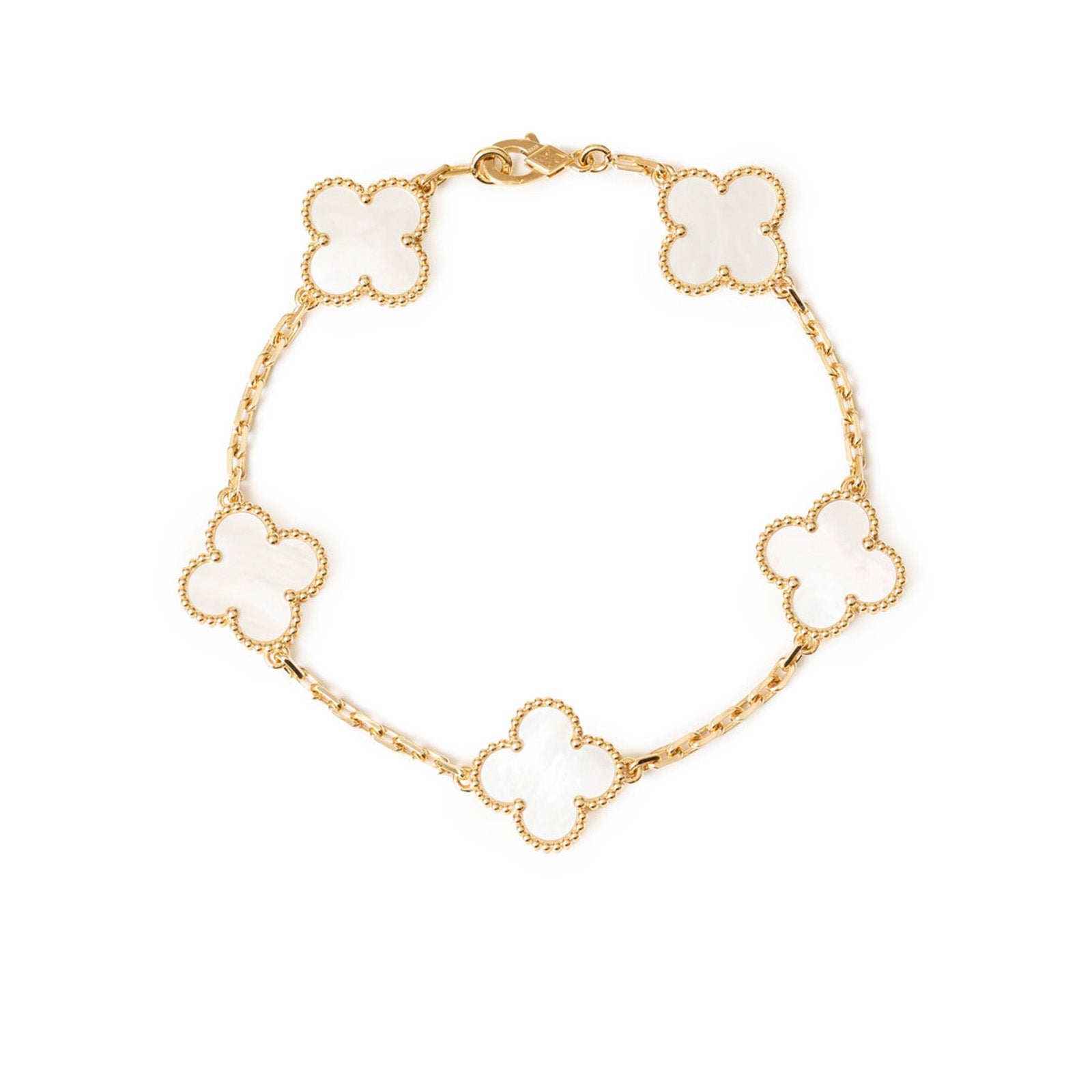 Van Cleef & Arpels Vintage Alhambra 5 Motifs Bracelet Mother-of-pearl 18K Yellow Gold